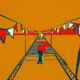 In an environment awash with yellow and red colors, a balcony stretches off into the horizon with red tiles that glow for a brief moment, showing the safe areas for the player to walk on.